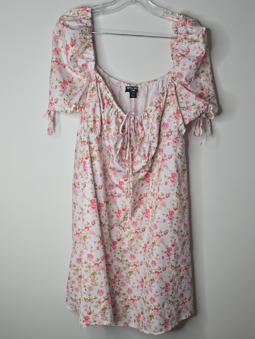 PrettyLittleThing Plus White Dress with Pink and Green Floral Print